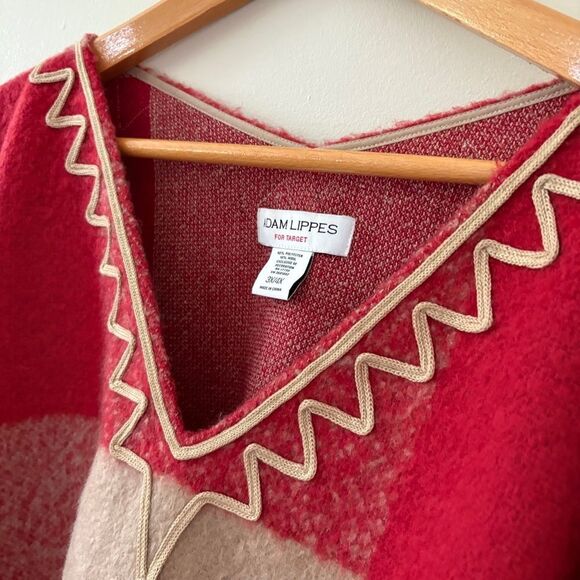 Adam Lippes for Target Red Tan Poncho Sweater Fringe & Tassel Women's 3X/4X Grea - Picture 11 of 12